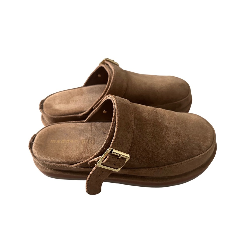 Madden Girl Grahamm Women 8M Chestnut Brown Faux Suede Platform Clog Mules